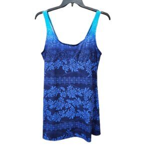 Islander Plus Blue Floral Print Swim Dress Swimsuit Beachwear Modest